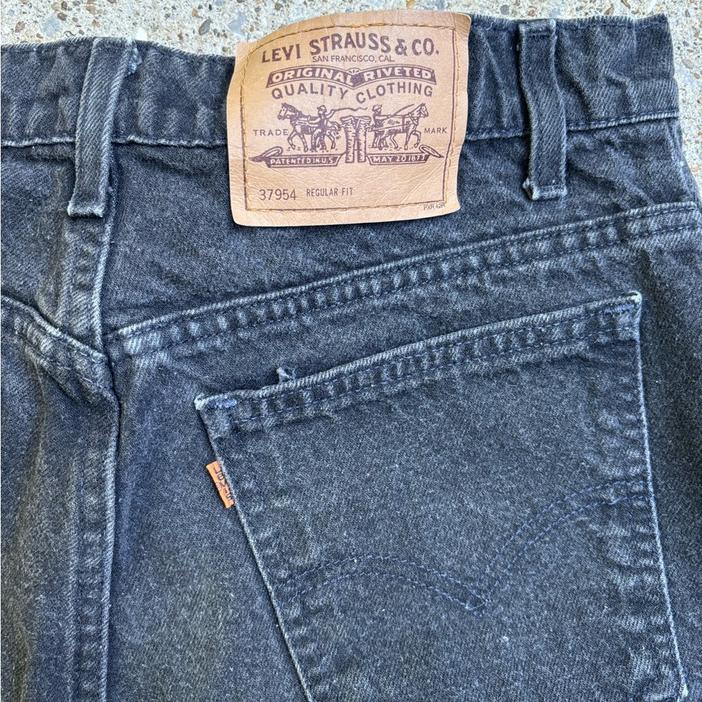 Vintage Levi orange tag regular fit juniors size 13 black jeans shorts